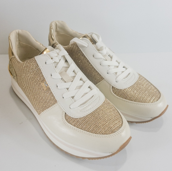 Michael Kors Monique Knit Trainer Lace-up Gold Sneakers -8.5 - Picture 5 of 8